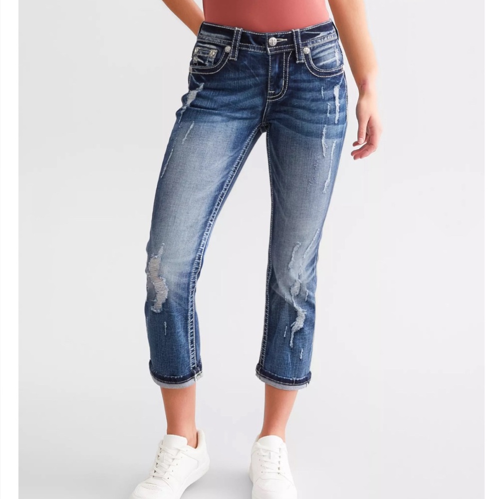 Miss Me: Crop Signature Boyfriend Jeans with Distressed Details